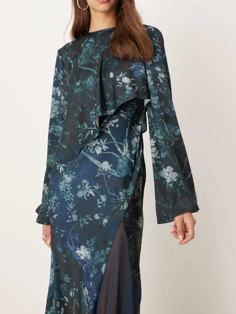 Floral Print Flared Sleeve Dress
