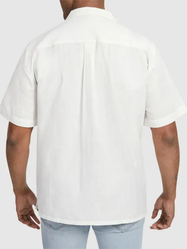 WHITE SHORT SLEEVE CAMP SHIRT WITH CASUAL RESORT STYLE