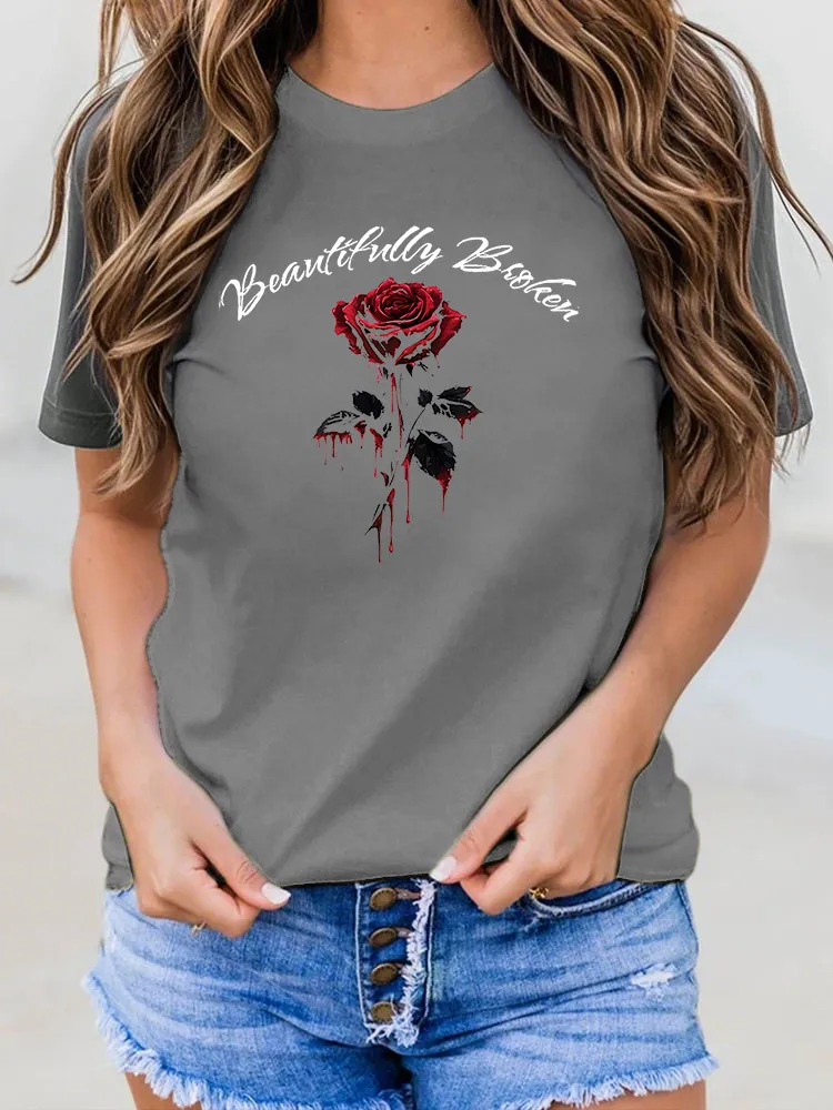Women's Beautifully Broken Printed Round-Neck Short-Sleeved T-Shirt