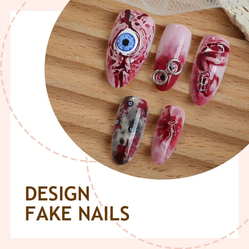 Nailhour 30Pcs 3D Red Horror Halloween Medium Almond Press On Nails