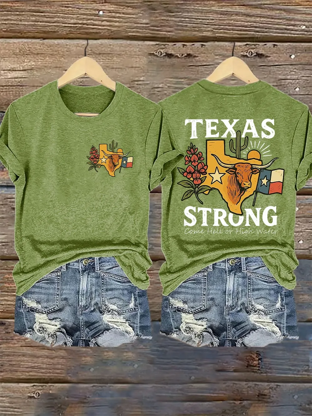 Women's Retro Texas Strong Letter Print T-Shirt