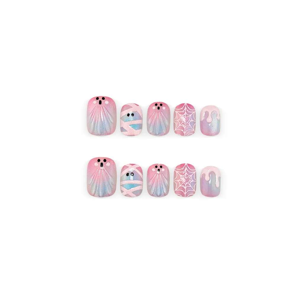 Nailhour 30Pcs Y2K Pink Ghost Cute Halloween Press On Nails