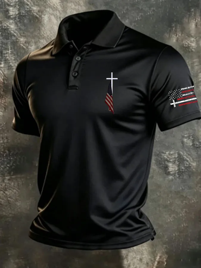 Men'S Cross flag Print Casual Polo Shirt