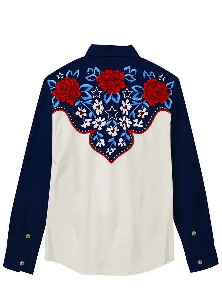 Western Flag And Flower - 100% Cotton Long Sleeves Shirt