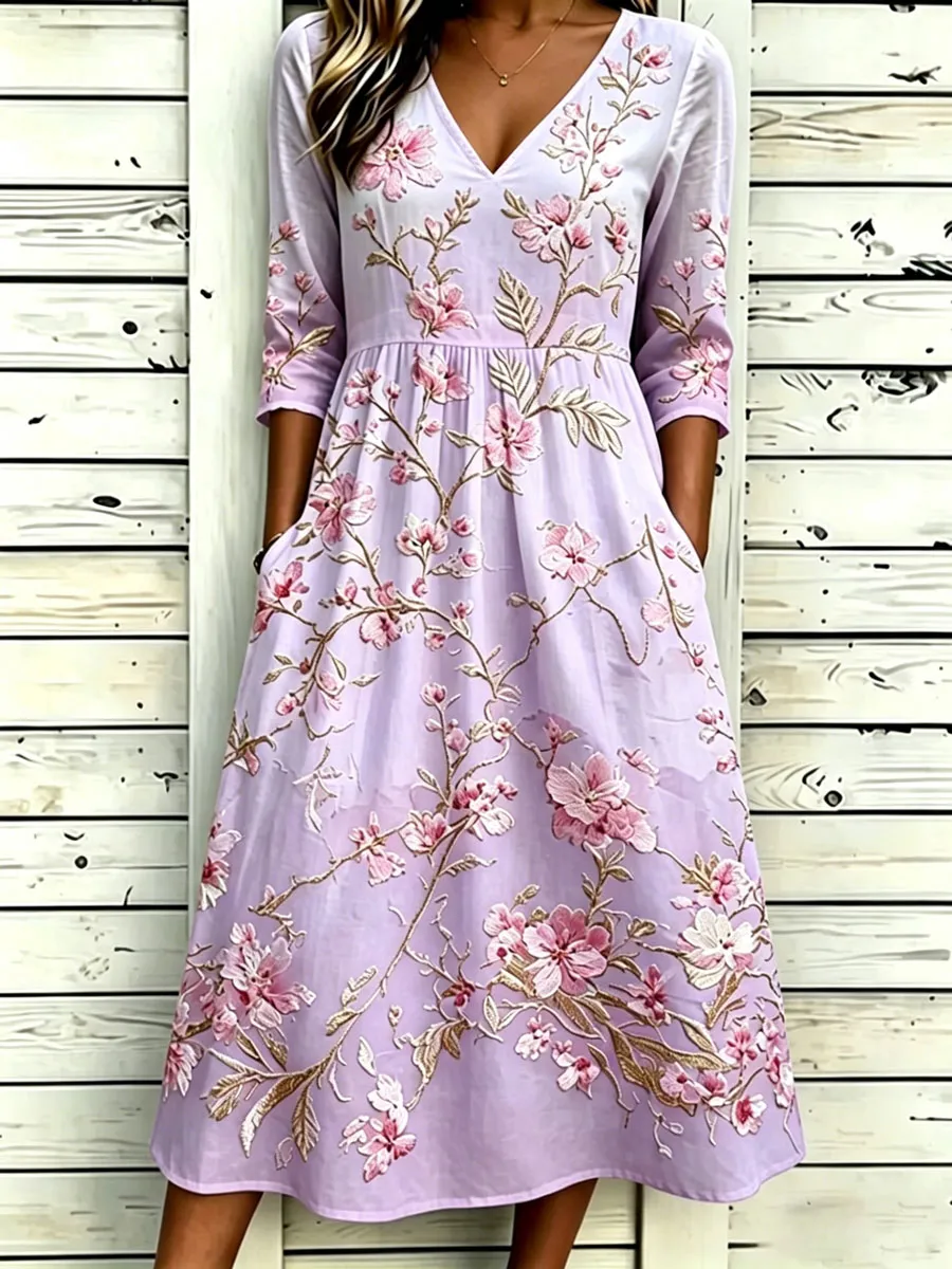 Women'S Cotton And Linen Casual Printed Loose Dress