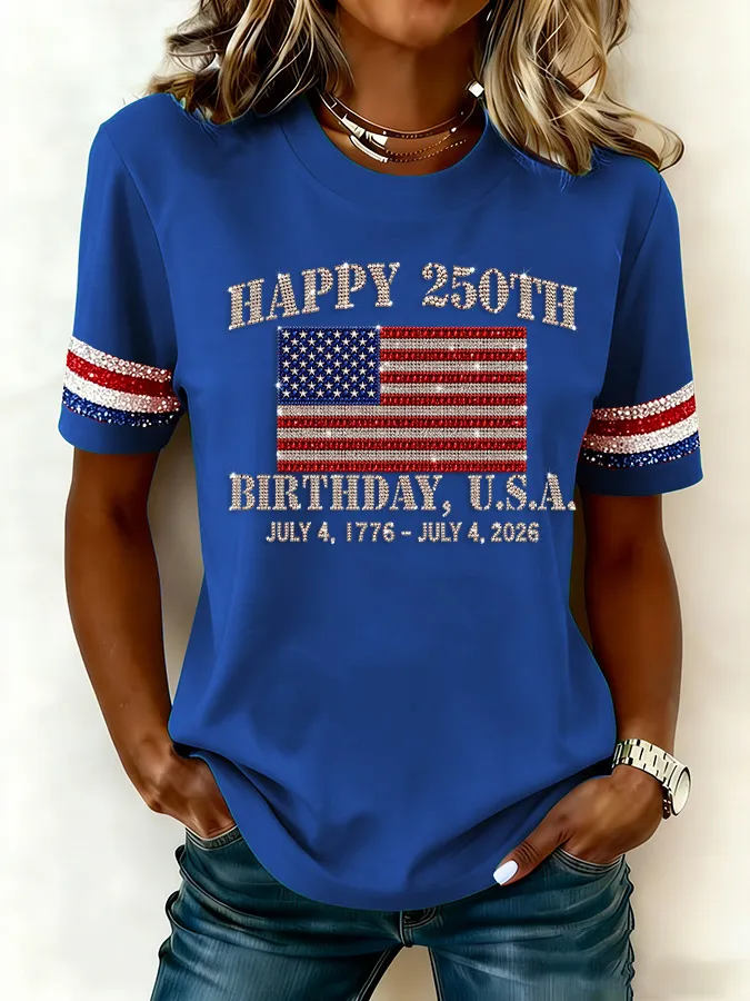 Women'S  Anniversary Flag Printed Casual T-Shirt