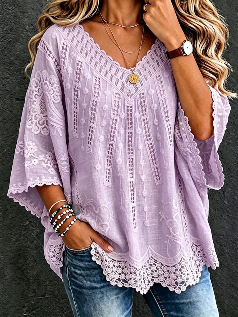 Women'S Cotton And Linen Floral Casual Vacation Top