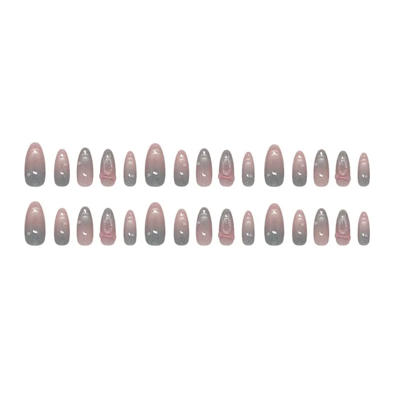 Nailhour 30Pcs 3D Glitter Rhinestone Gradient Medium Almond Press On Nails