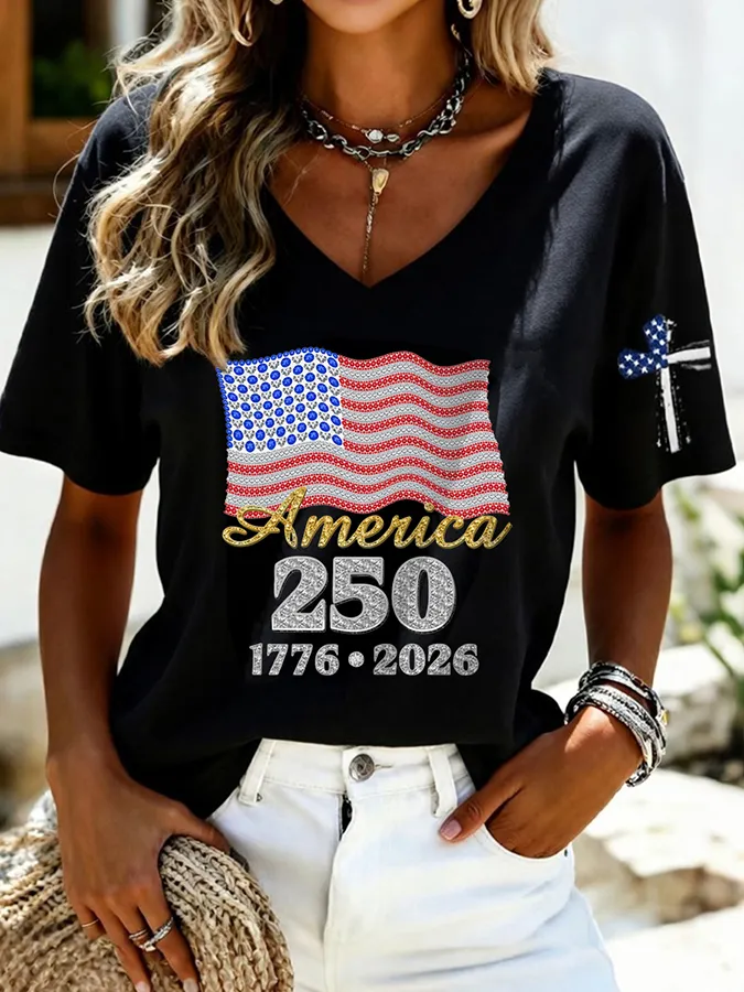 Women's Casual 250th Anniversary Independence Day Printed T-shirt