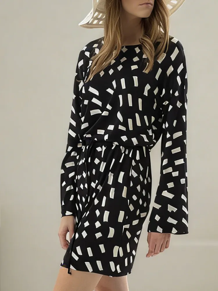 Geometric Print Long Sleeve Dress
