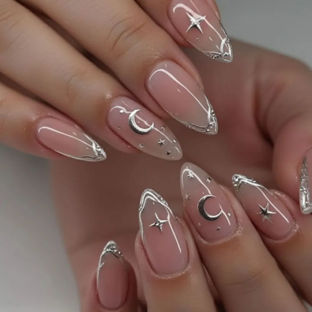 Nailhour 24Pcs French Nude 3D Medium Almond Press On Nails