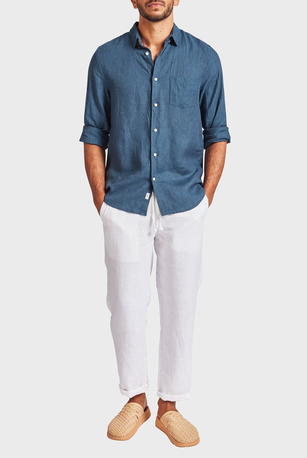 Rory Linen Shirt-Bluegrass/navy
