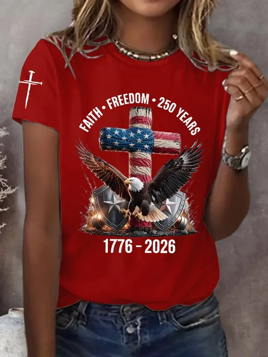 Women's 250th America Anniversary Casual Printed Crew Neck T-Shirt