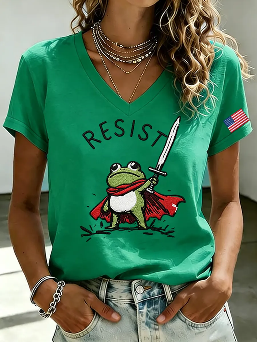 Women's Portland Frog Fun Print Short Sleeve T-shirt