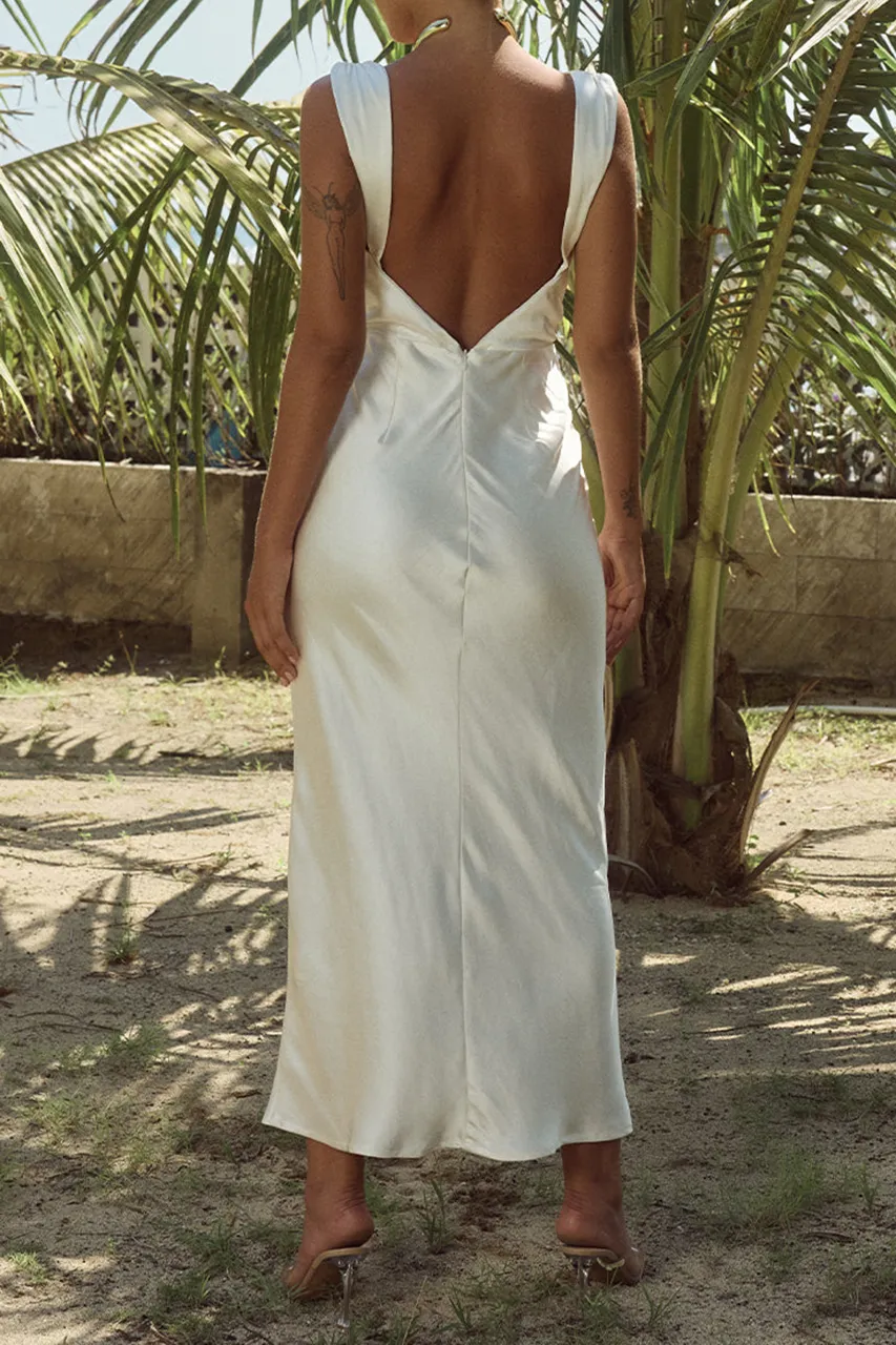 Satin Cowl Neck Midi Dress