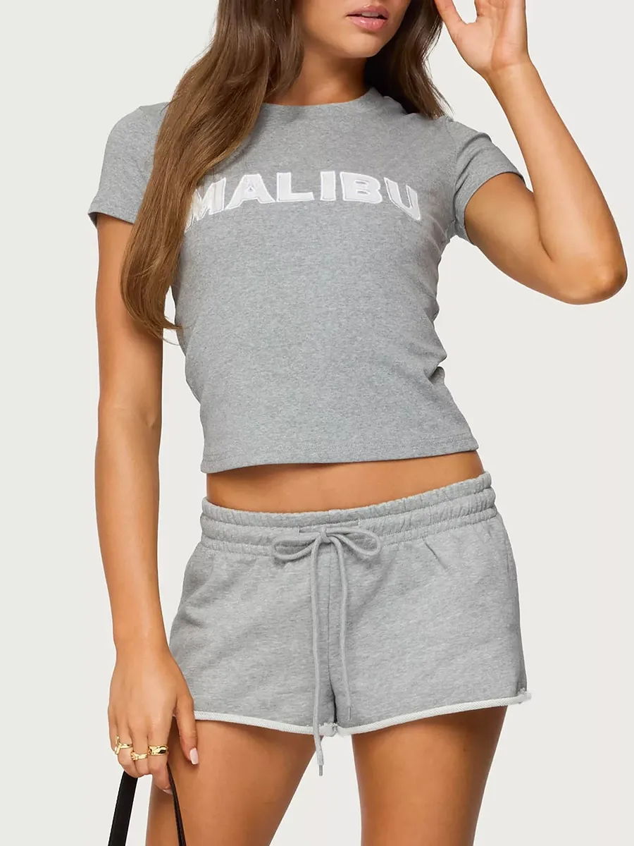Women's Letter Print Grey Short-Sleeved T-Shirt