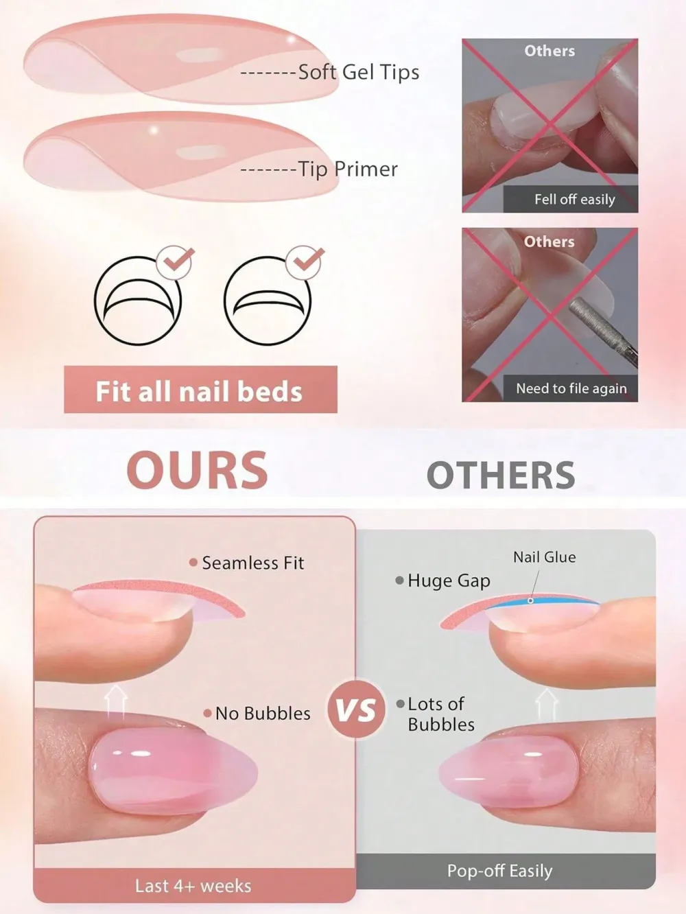 Nailhour Pink 24Pcs Cat Eye Butterfly Almond Press On Nails