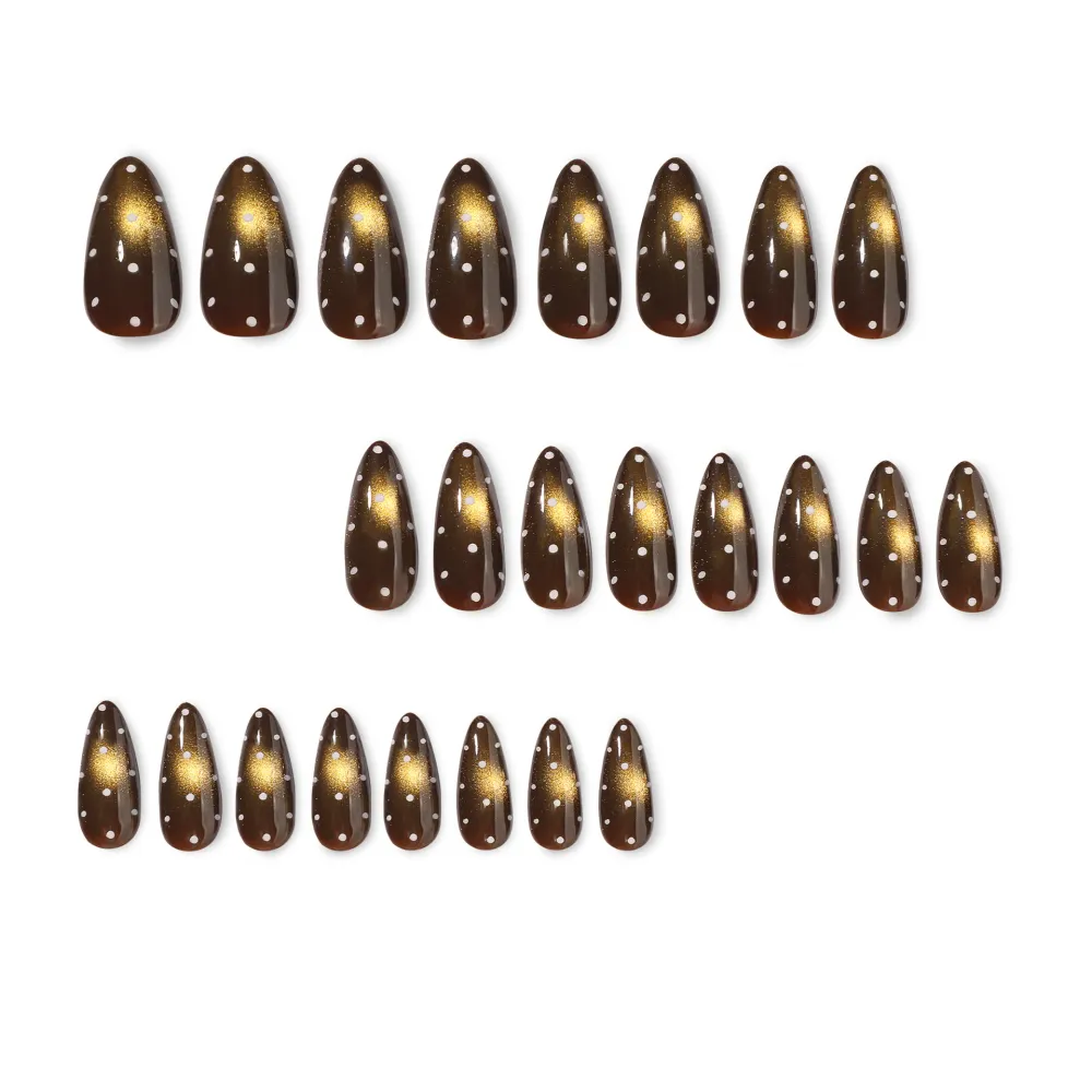 Nailhour 24Pcs Autumn Brown Glitter Medium Almond Press On Nails