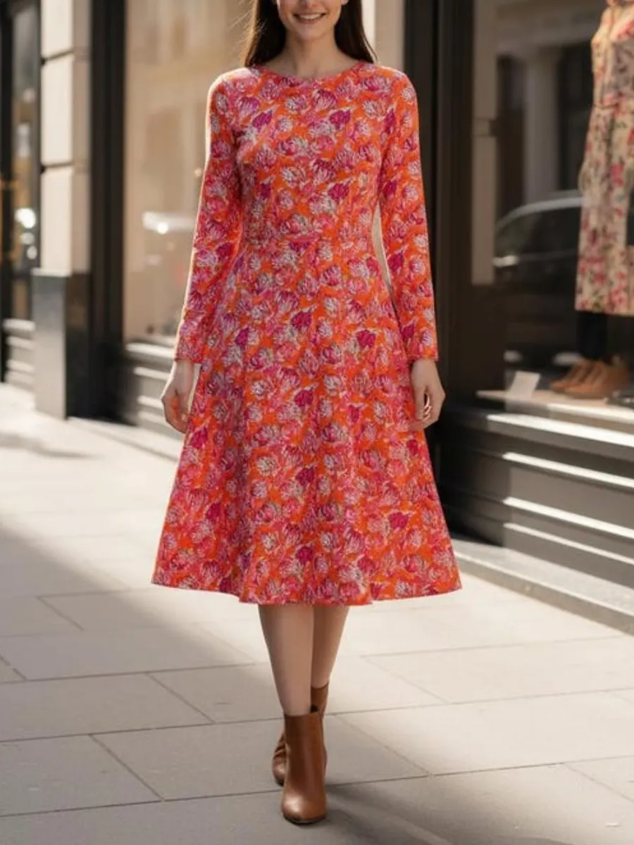Casual Floral Round Neck Dress