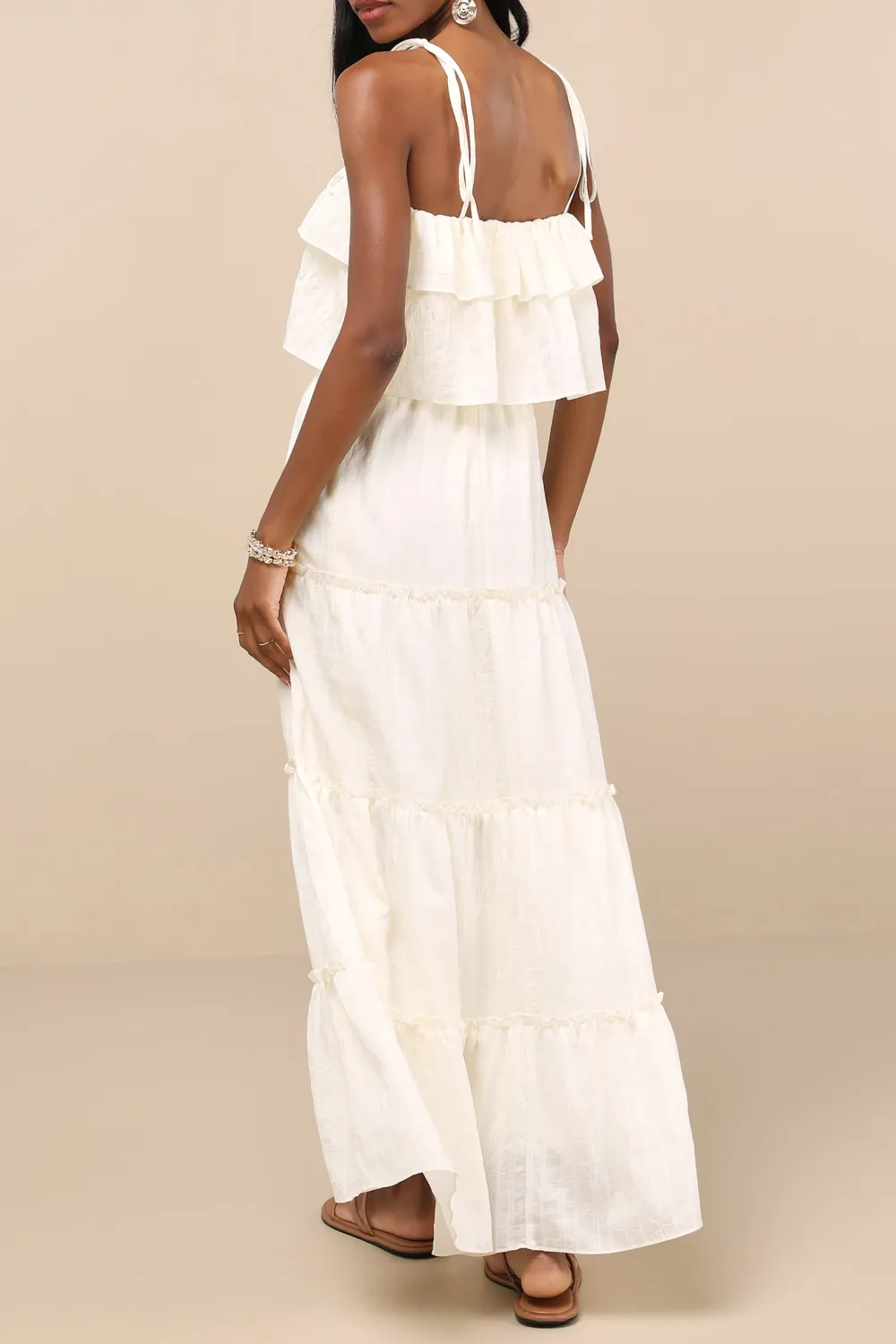 Casual Style Aqua Blue Textured Tie-Strap Tiered Maxi Dress