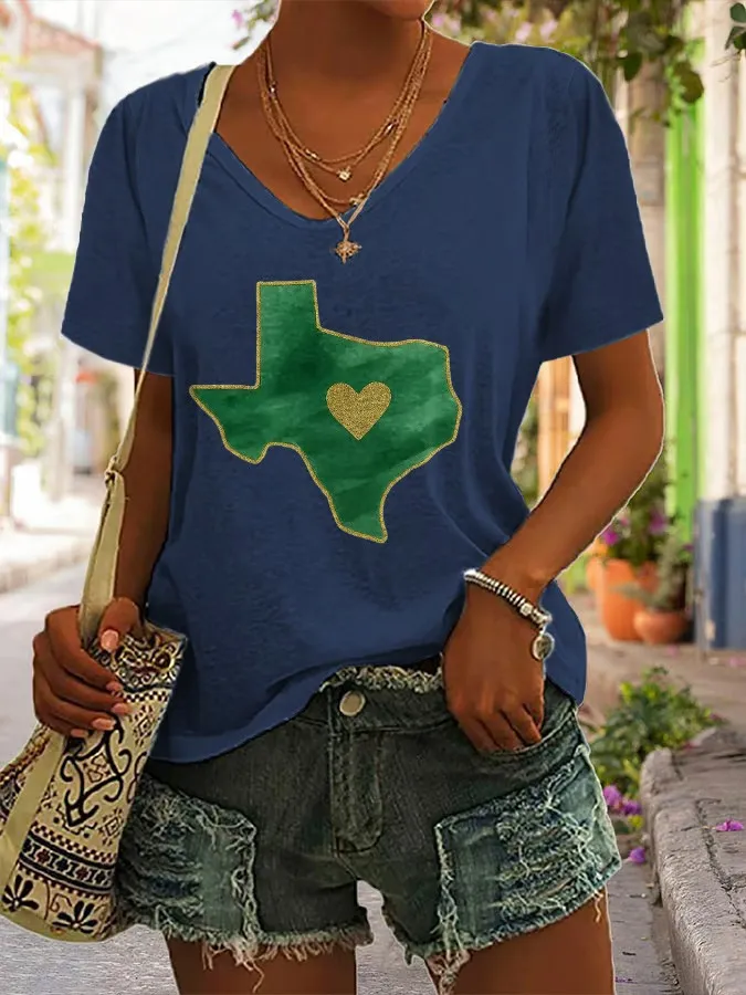 Women's Retro Prayers For Camp Mystic Texas Strong Print V-Neck T-Shirt