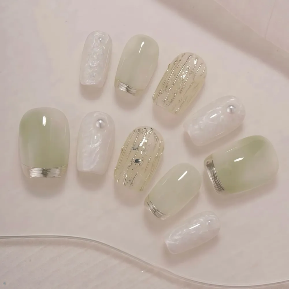 Nailhour 30Pcs Gilded 3D Medium Square French Press On Nails