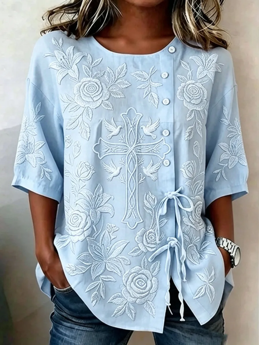 Faith Floral Art Women's Linen Shirt