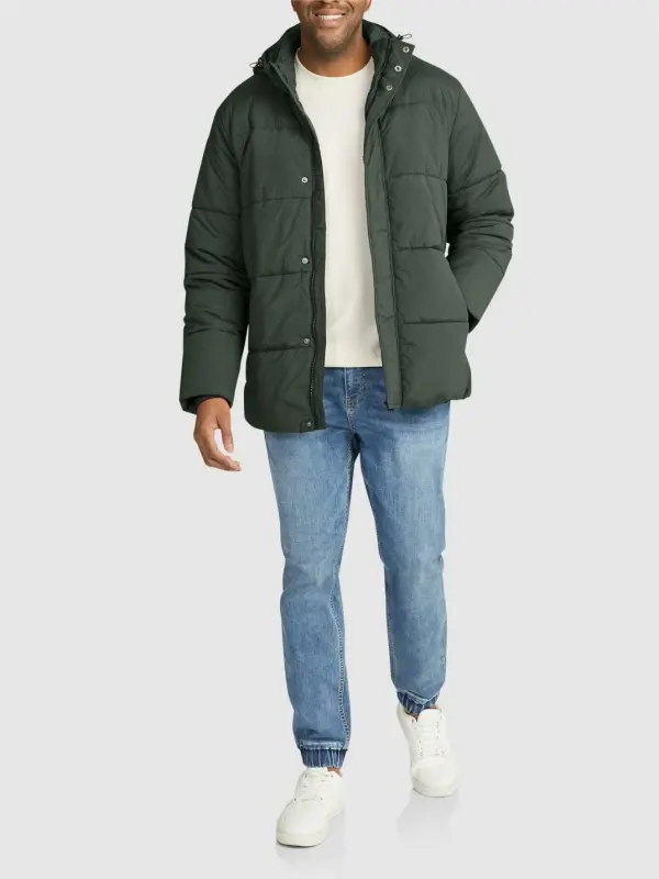OLIVE GREEN PUFFER JACKET WITH QUILTED DESIGN FOR COLD DAYS
