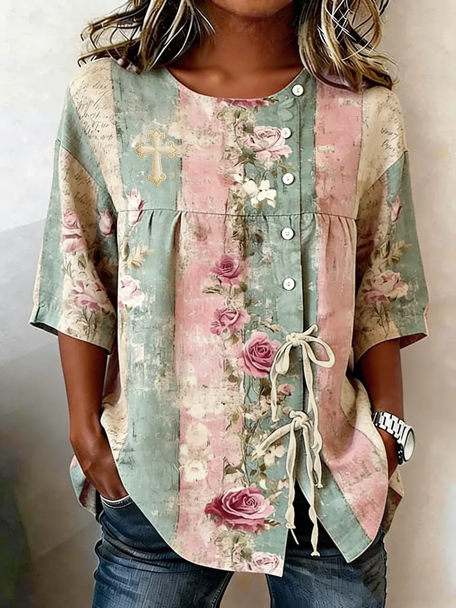 Ladies' Casual Floral Patchwork Cardigan