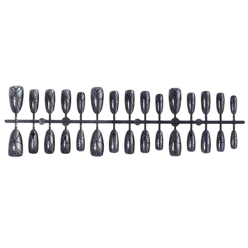 Nailhour 30Pcs Cat Eye Black Gothic Long Almond Press On Nails