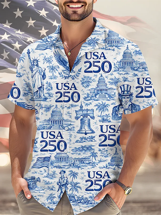 Men's  250 Years Day Printed Casual Collar Shirt