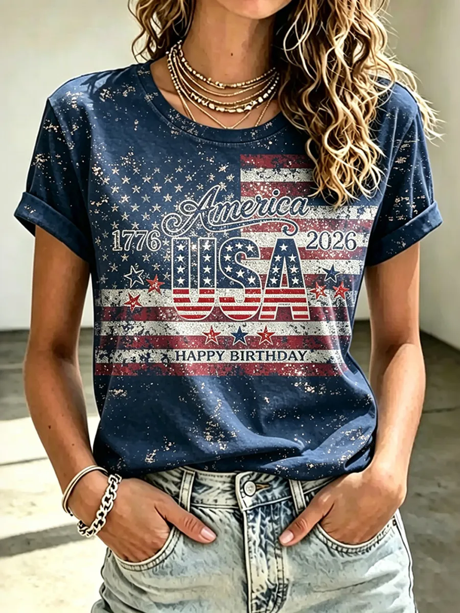 Women'S 250Th Anniversary American Casual Printed Short-Sleeve T-Shirt