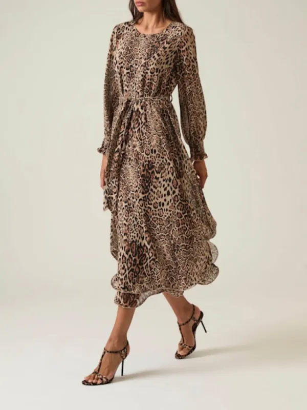 Tied Leopard Printed Midi Dress