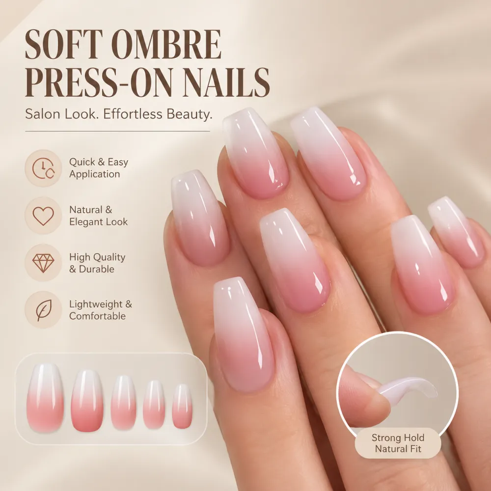 Nailhour Minimalist 24Pcs Daily Office Nude Gradient French Press On Nails