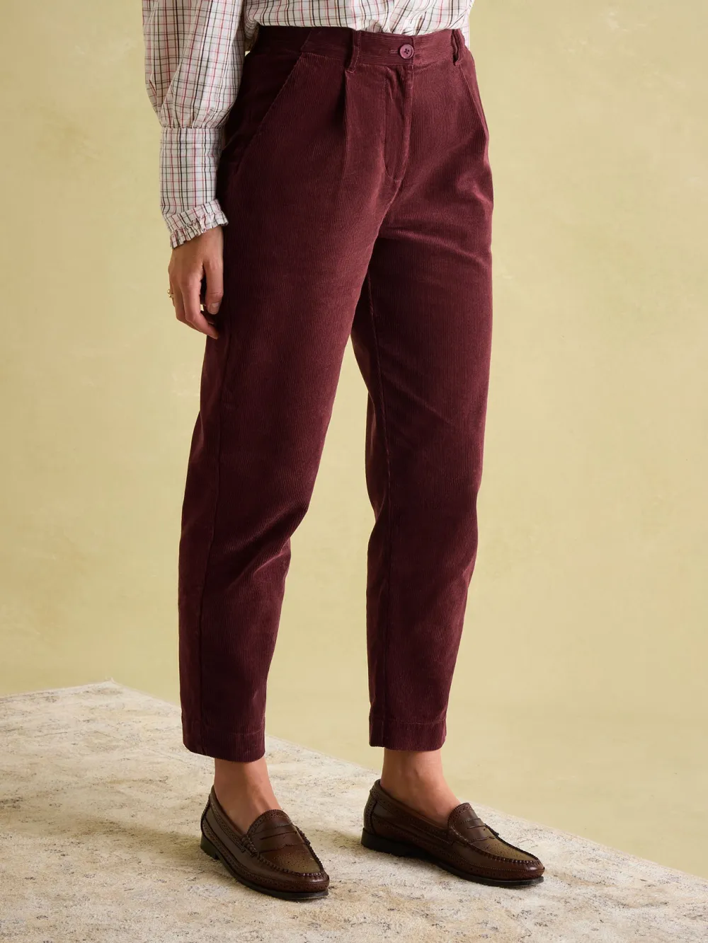 Cotton Burgundy Corduroy Tapered Trousers