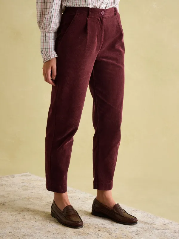 Cotton Burgundy Corduroy Tapered Trousers
