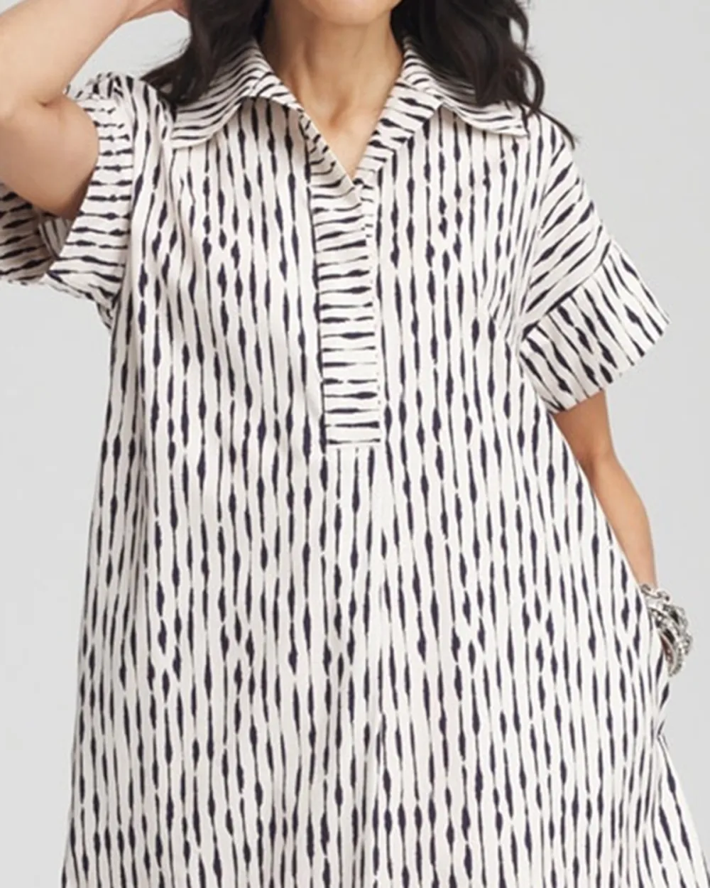 Irregular Hem Striped Pleated Dress