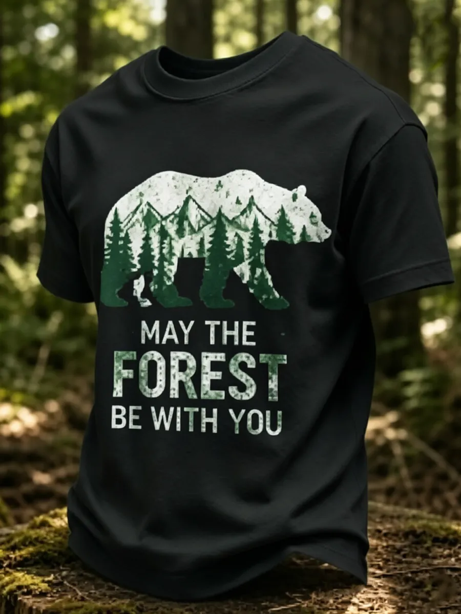 Men's May The Forest Be With You Printed Casual T-Shirt
