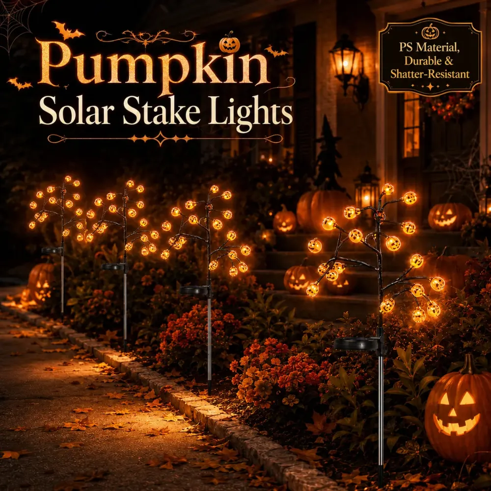 Solar Pumpkin Stake Lights - 20-Head Halloween Outdoor Garden Decor