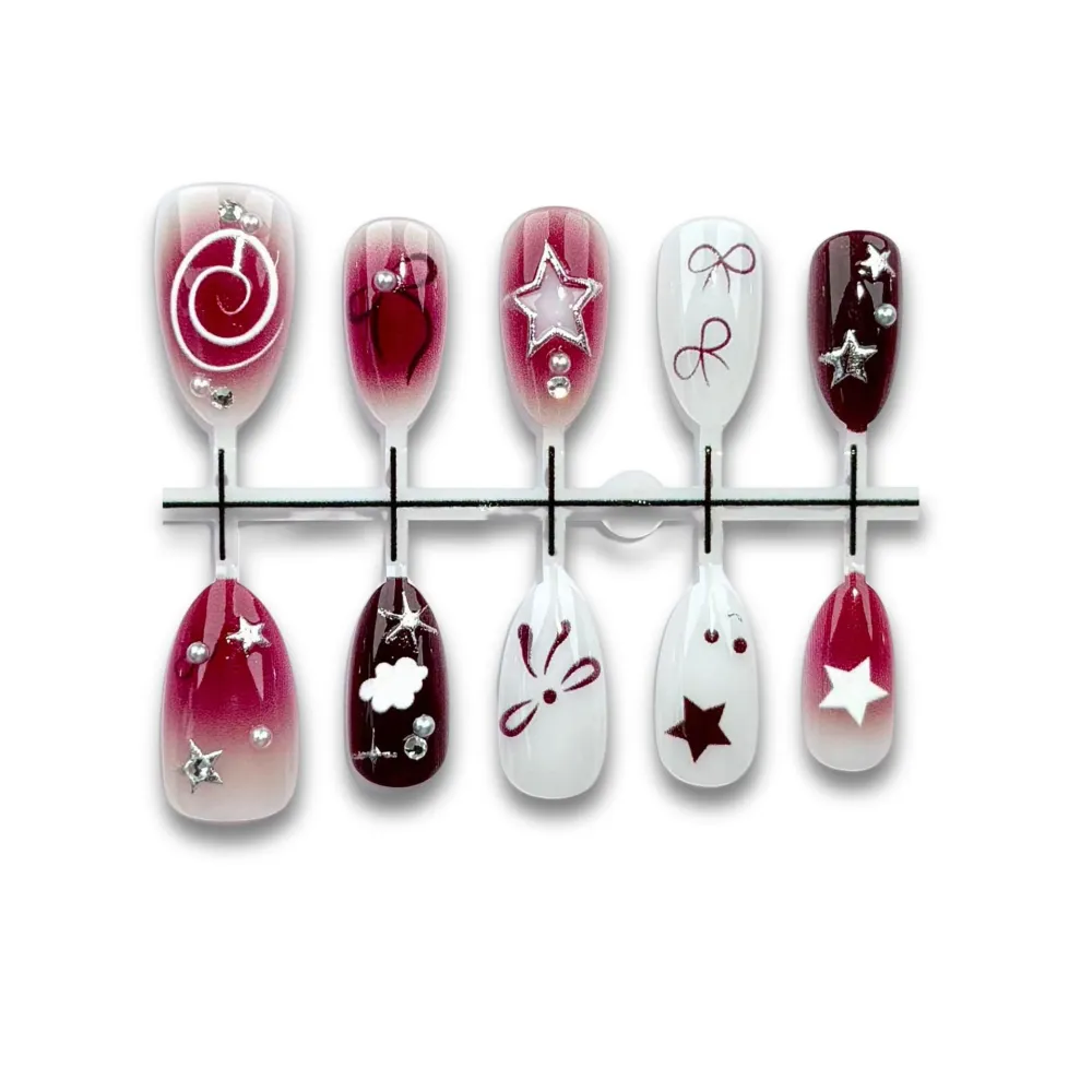 Nailhour 30Pcs Floral 3D Medium Gradient Gilded Almond French Press On Nails