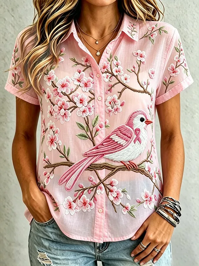 Women'S Casual Gradient Short Sleeved Shirt