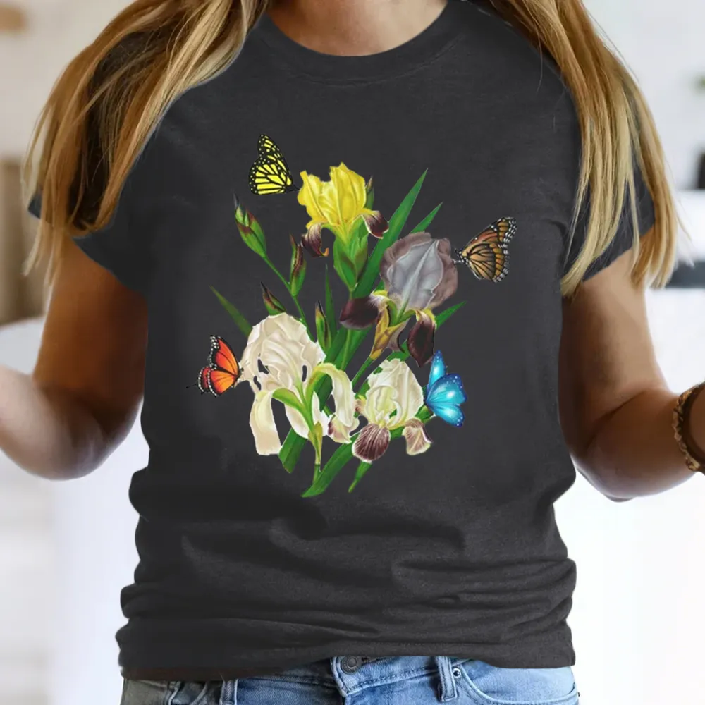 Butterfly And Iris Floral T-Shirt