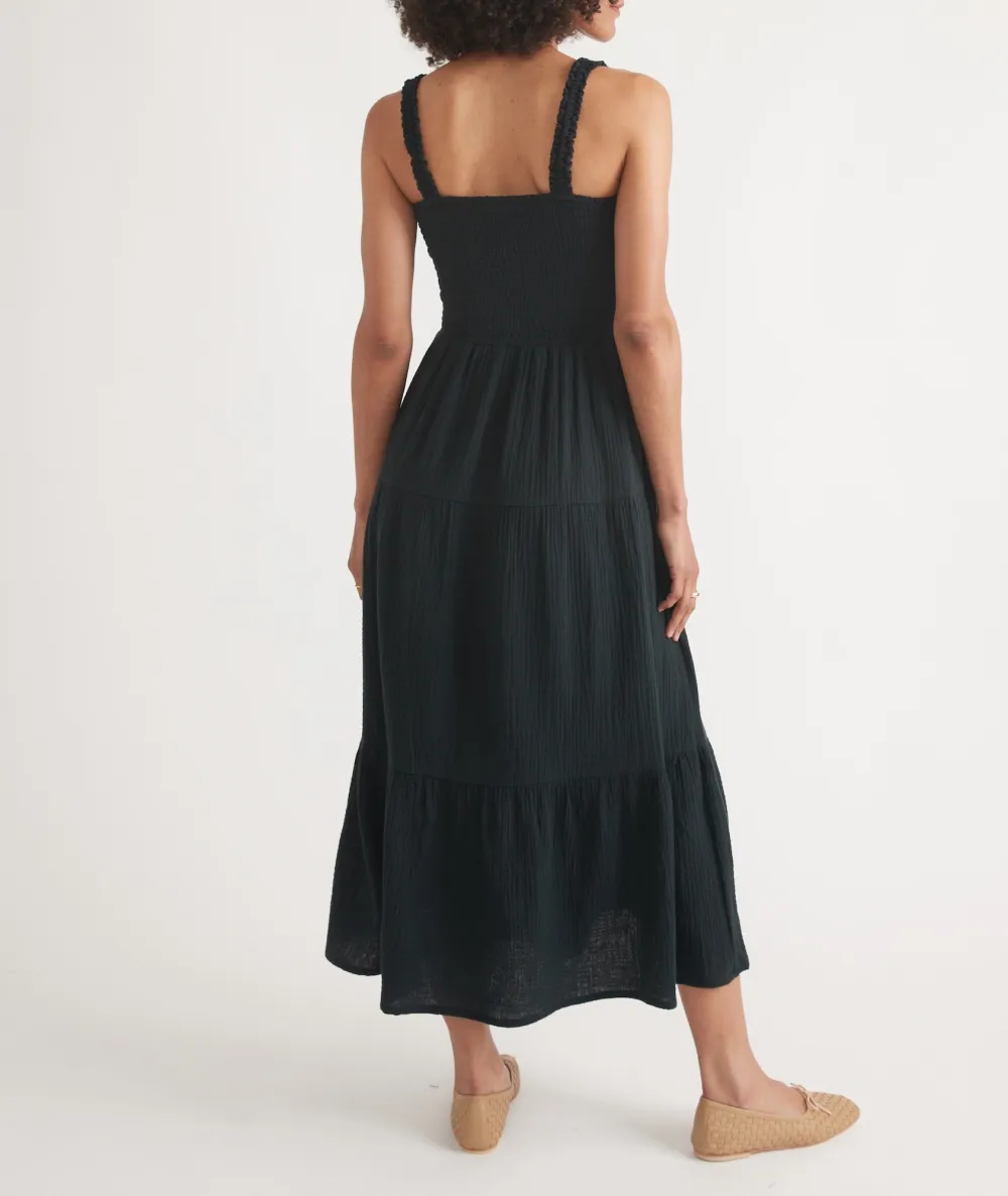 Black Strappy Smocked Maxi Dress