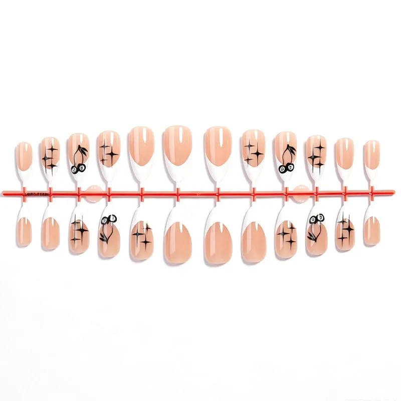 Nailhour 24Pcs Gothic French Medium Almond Press On Nails