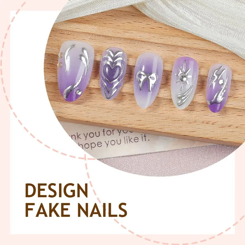 Nailhour 30Pcs Y2K Purple 3D Medium Almond French Press On Nails