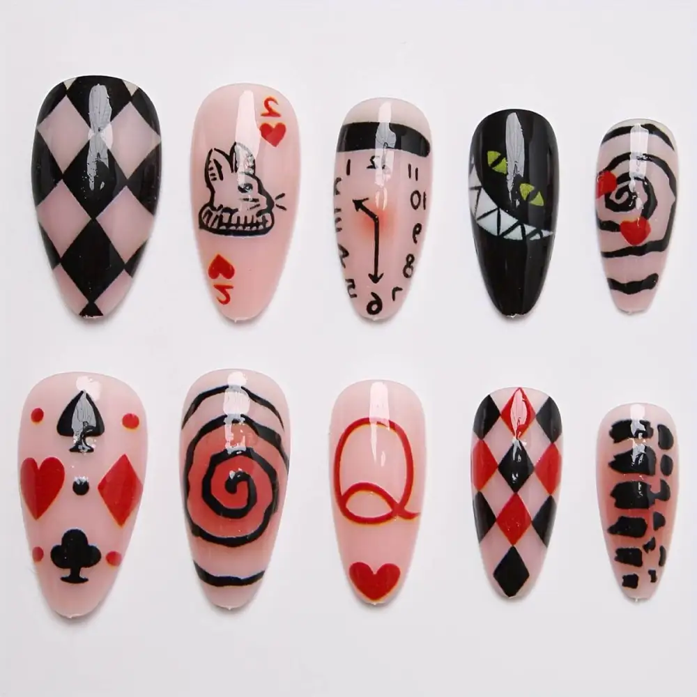 Nailhour 24Pcs Halloween Medium Almond Gothic Roses Design  Press On Nails