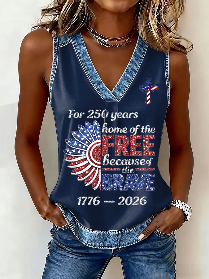 Women's Flag Cross Print Sleeveless Top