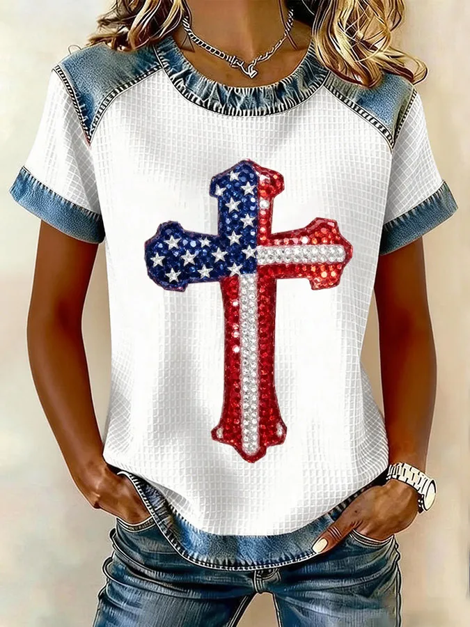 Women'S Flag Cross Printed Casual Top