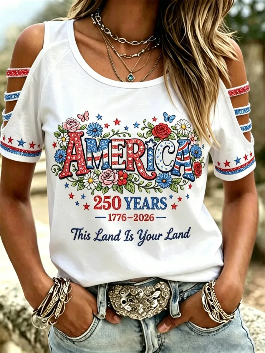 The Land Is Your Land Women's Off-the-Shoulder T-Shirt