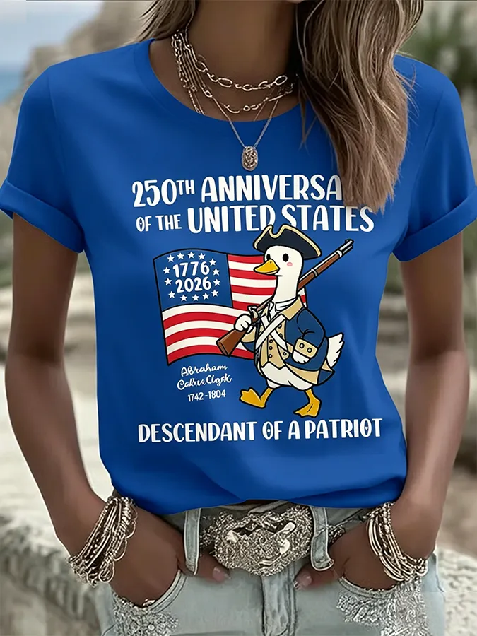 Ladies' Casual 250Th Anniversary Celebration Of The Founding Of The United States, Personalized Printed Round Neck T-Shirt